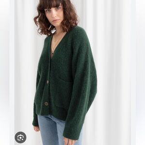 & other stories green oversized v-neck cardigan